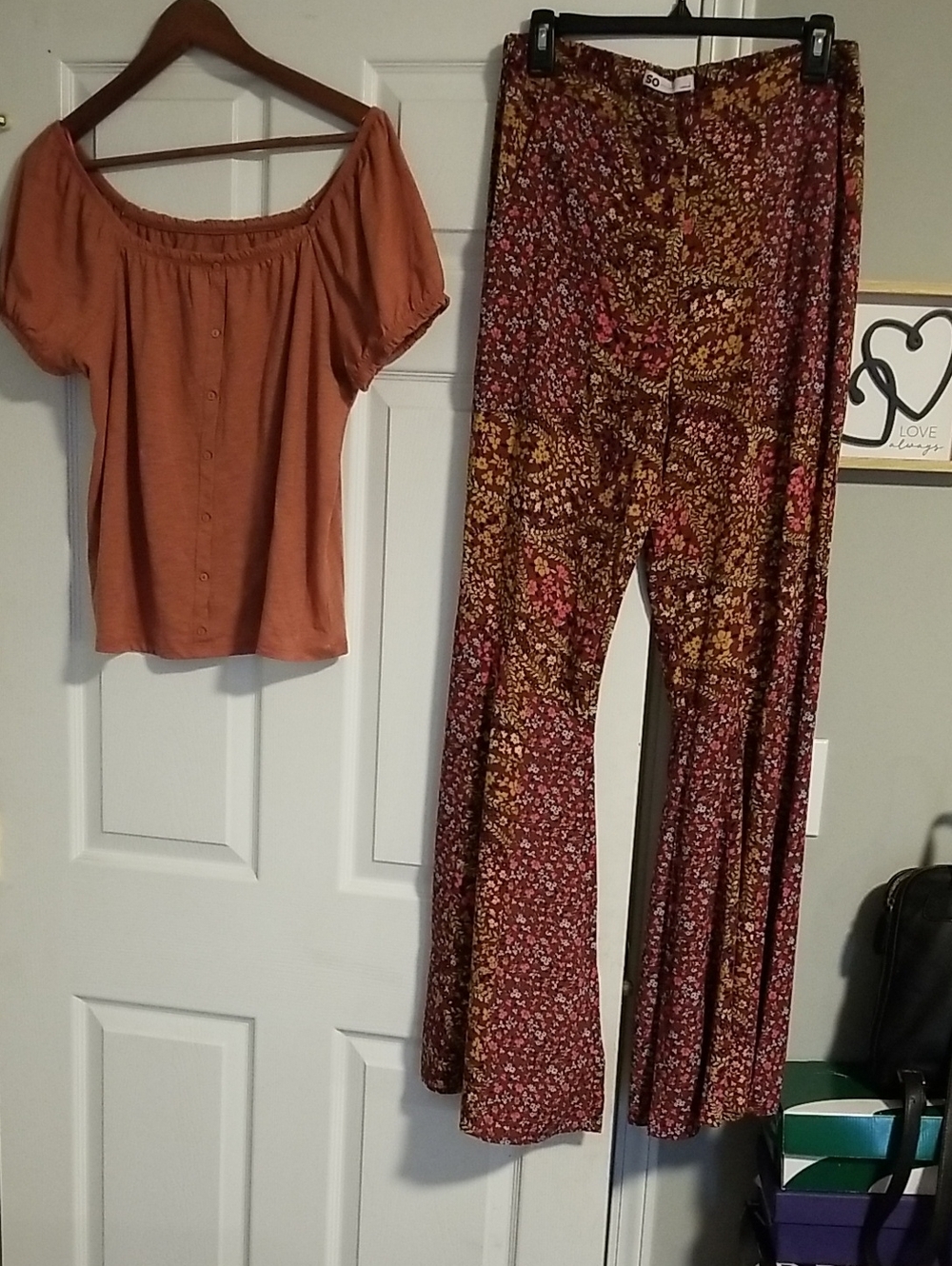 SO Rust Floral Boot-Cut Pants